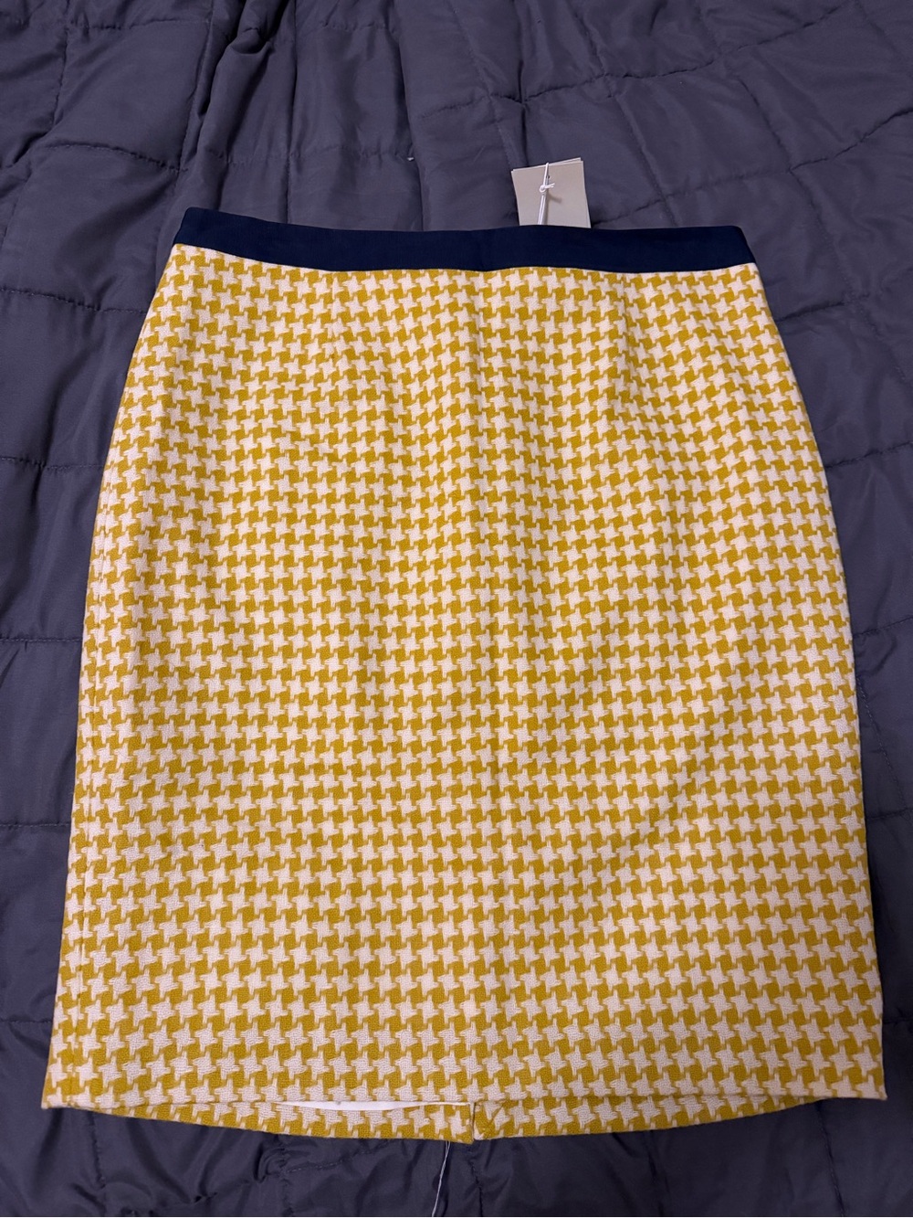 Boden Yellow and Navy Houndstooth Pencil Skirt
